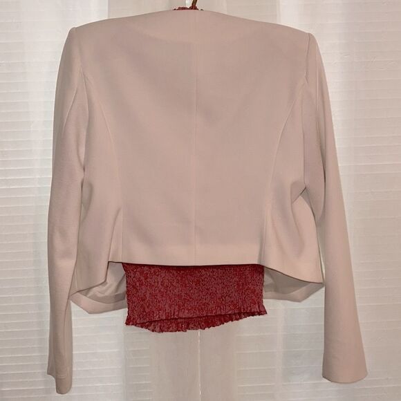 BCBG L Off-White Profesional Crop Asymmetrical Open Front Blazer Jacket - Picture 2 of 10